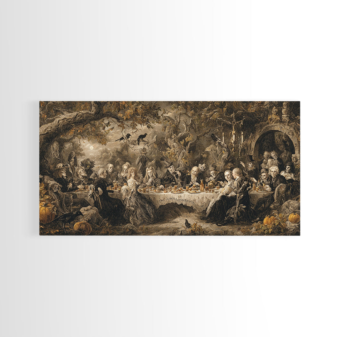 The Zombie Picnic, Baroque Witchcraft Art, Wide Panoramic Art, Dark Fantasy Wall Art, Canvas Print, Halloween Wall Art