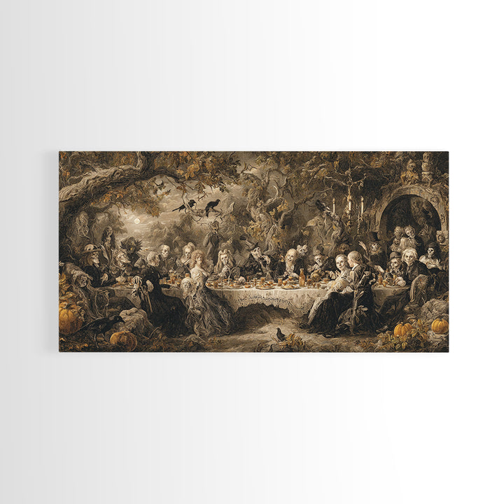 The Zombie Picnic, Baroque Witchcraft Art, Wide Panoramic Art, Dark Fantasy Wall Art, Canvas Print, Halloween Wall Art