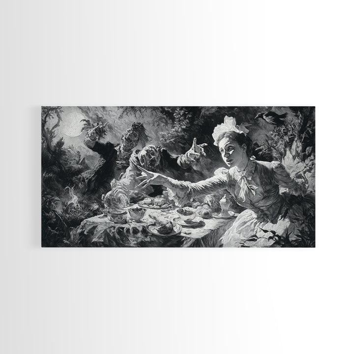 The Zombie Picnic, Dark Romantic Horror Art, Wide Panoramic Art, Gothic Horror Wall Art, Canvas Print, Halloween Wall Art