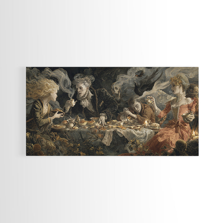The Zombie Picnic, Gothic Nightmare Art, Wide Panoramic Art, Macabre Wall Art, Framed Canvas Print, Halloween Wall Art, Halloween Decor