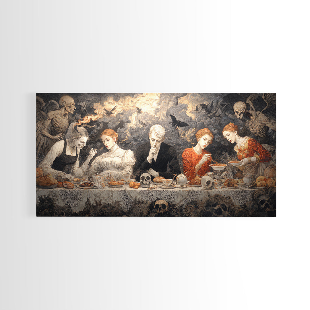 The Zombie Picnic, Visionary Gothic Art, Wide Panoramic Art, Macabre Wall Art, Canvas Print, Halloween Wall Art, Statement Wall Art