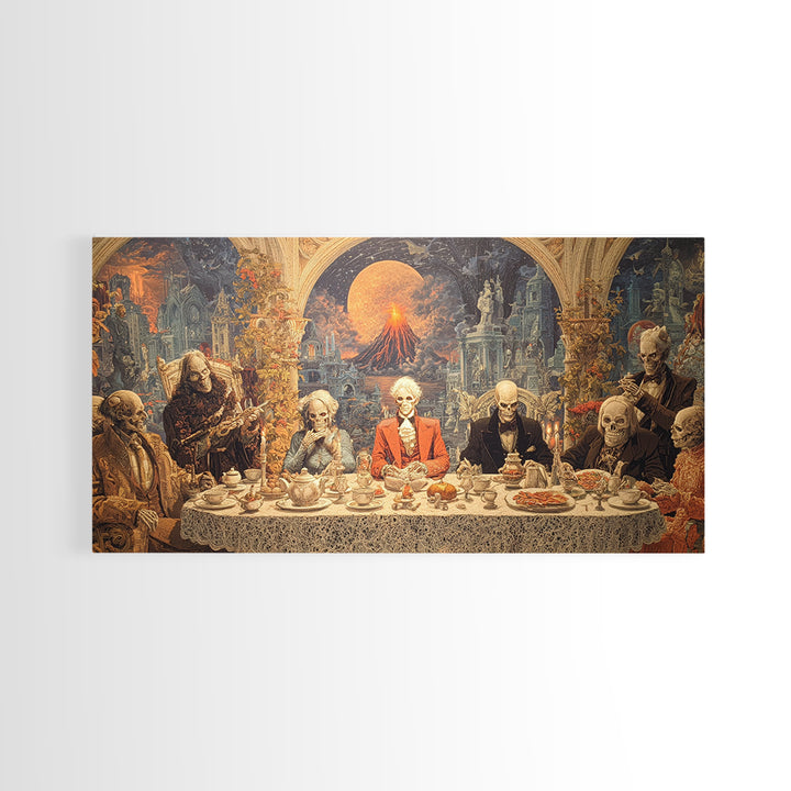 The Zombie Picnic, Apocalyptic Romantic Art, Wide Panoramic Art, Macabre Wall Art, Framed Canvas Print, Halloween Wall Art, Halloween Decor