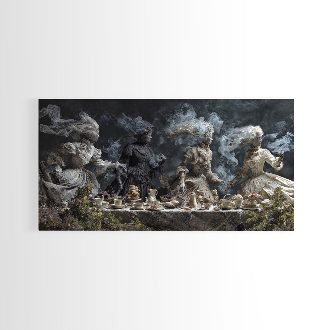 The Zombie Picnic, Symbolist Gothic Landscape, Wide Panoramic Art, Dark Fantasy Wall Art, Canvas Print, Halloween Wall Art