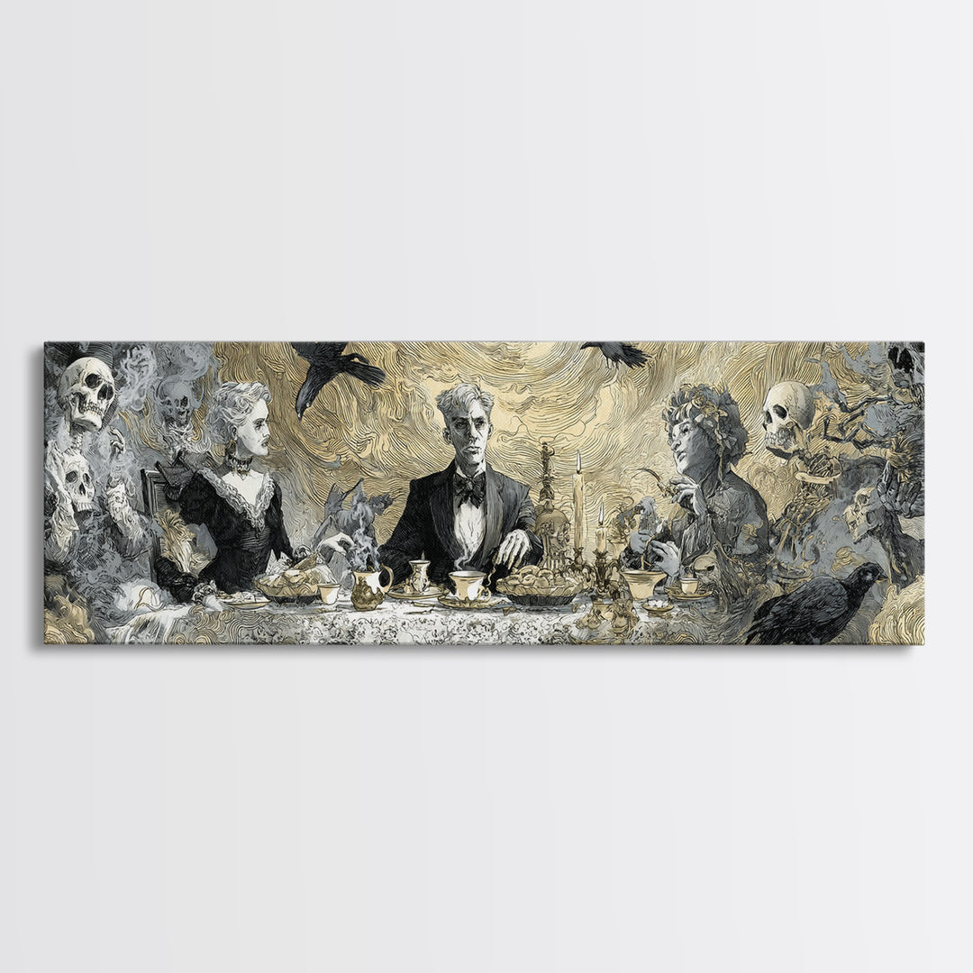 The Zombie Picnic, Decadent Gothic Art, Extra Wide Wall Art, Dark Halloween Decor, Framed Canvas Print, Halloween Wall Art