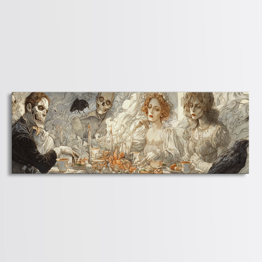 The Zombie Picnic, Symbolist Death Art, Extra Wide Wall Art, Dark Halloween Decor, Canvas Print, Halloween Wall Art