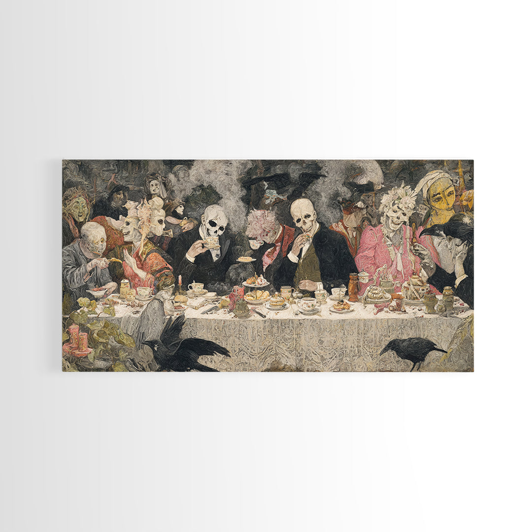 The Zombie Picnic, Grotesque Carnival Art, Wide Panoramic Art, Dark Fantasy Wall Art, Framed Canvas Print, Halloween Wall Art