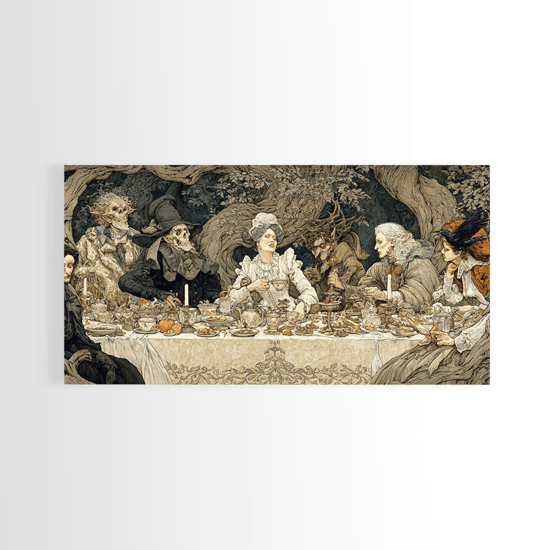 The Zombie Picnic, Gothic Storybook Art, Wide Panoramic Art, Gothic Horror Wall Art, Canvas Print, Halloween Wall Art