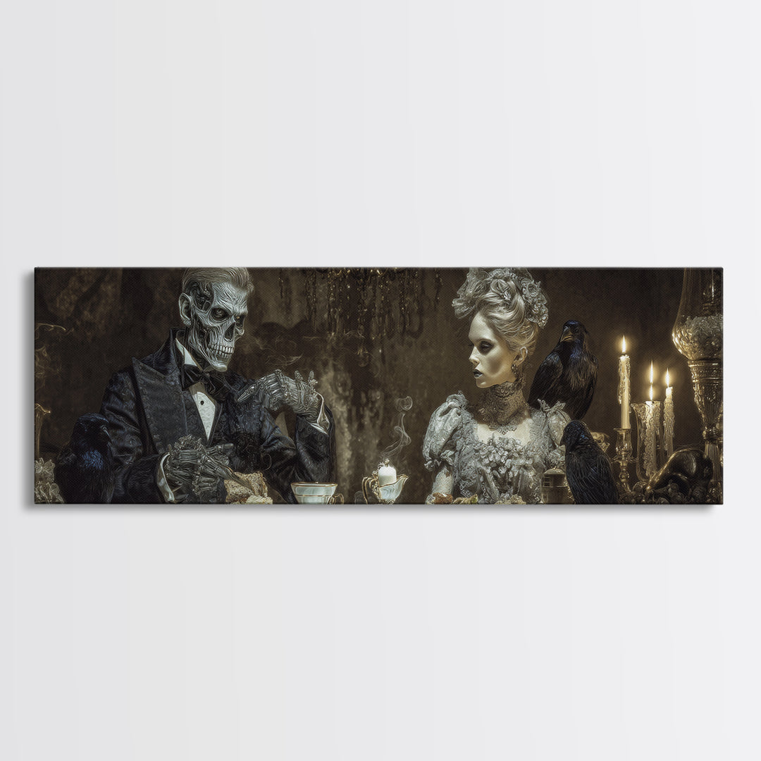 The Zombie Picnic, Biomechanical Horror Art, Extra Wide Wall Art, Dark Halloween Decor, Canvas Print, Halloween Wall Art