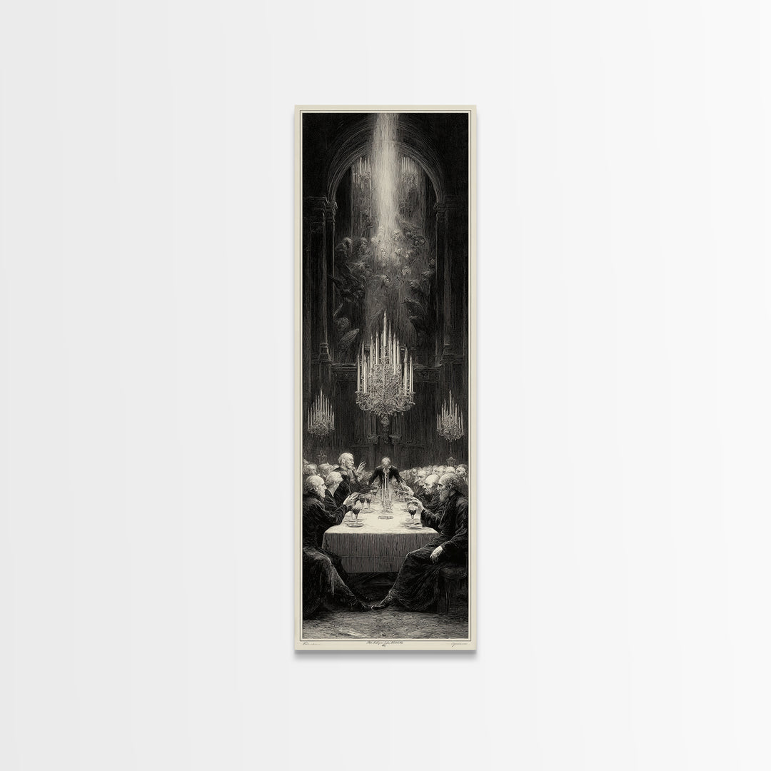 The Vampire Banquet, Gothic Engraving Art, Tall Narrow Wall Art, Dark Fantasy Wall Art, Framed Canvas Print, Halloween Wall Art