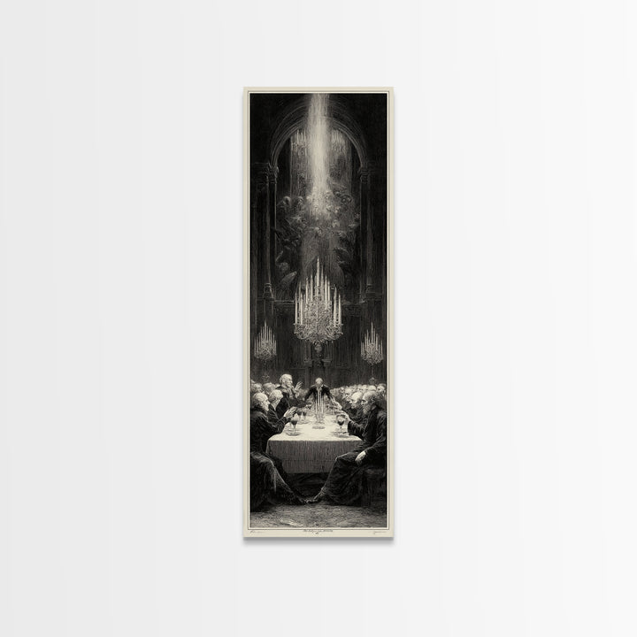 The Vampire Banquet, Gothic Engraving Art, Tall Narrow Wall Art, Dark Fantasy Wall Art, Framed Canvas Print, Halloween Wall Art