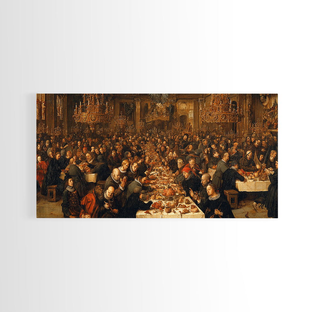 The Vampire Banquet, Northern Renaissance Horror, Wide Panoramic Art, Dark Halloween Decor, Canvas Print, Halloween Wall Art