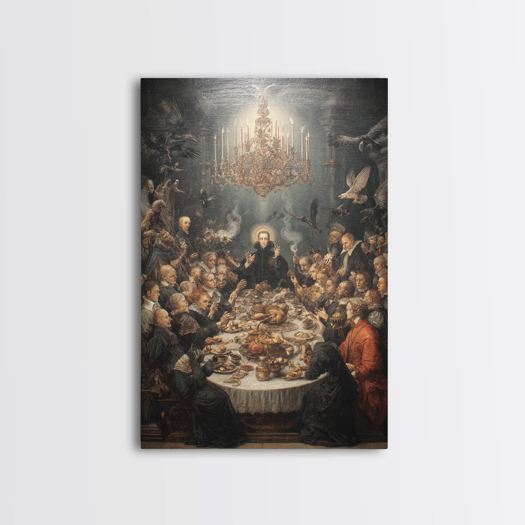 The Vampire Banquet, Dark Renaissance Art, Vertical Wall Art, Macabre Wall Art, Framed Canvas Print, Halloween Wall Art