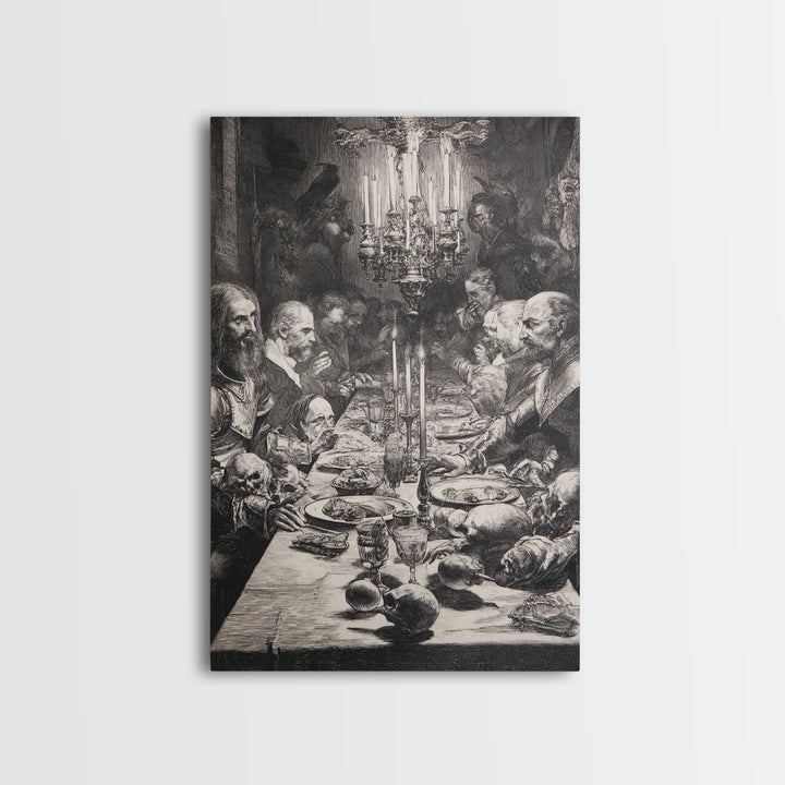 The Vampire Banquet, Renaissance Engraving Art, Vertical Wall Art, Dark Halloween Decor, Canvas Print, Halloween Wall Art, Horror Wall Art