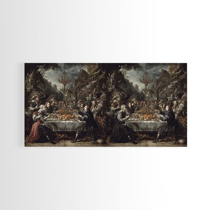 The Vampire Banquet, Baroque Witchcraft Art, Wide Panoramic Art, Dark Fantasy Wall Art, Framed Canvas Print, Halloween Wall Art