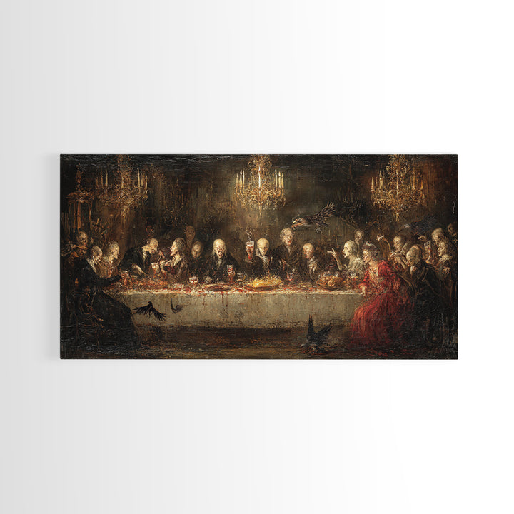 The Vampire Banquet, Dark Romantic Horror Art, Wide Panoramic Art, Dark Halloween Decor, Framed Canvas Print, Halloween Wall Art
