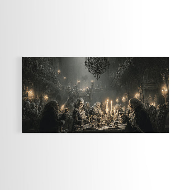 The Vampire Banquet, Architectural Etching Art, Wide Panoramic Art, Gothic Horror Wall Art, Canvas Print, Halloween Wall Art