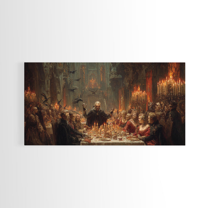 The Vampire Banquet, Apocalyptic Romantic Art, Wide Panoramic Art, Dark Fantasy Wall Art, Framed Canvas Print, Halloween Wall Art