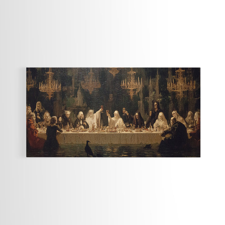 The Vampire Banquet, Symbolist Gothic Landscape, Wide Panoramic Art, Dark Halloween Decor, Canvas Print, Halloween Wall Art