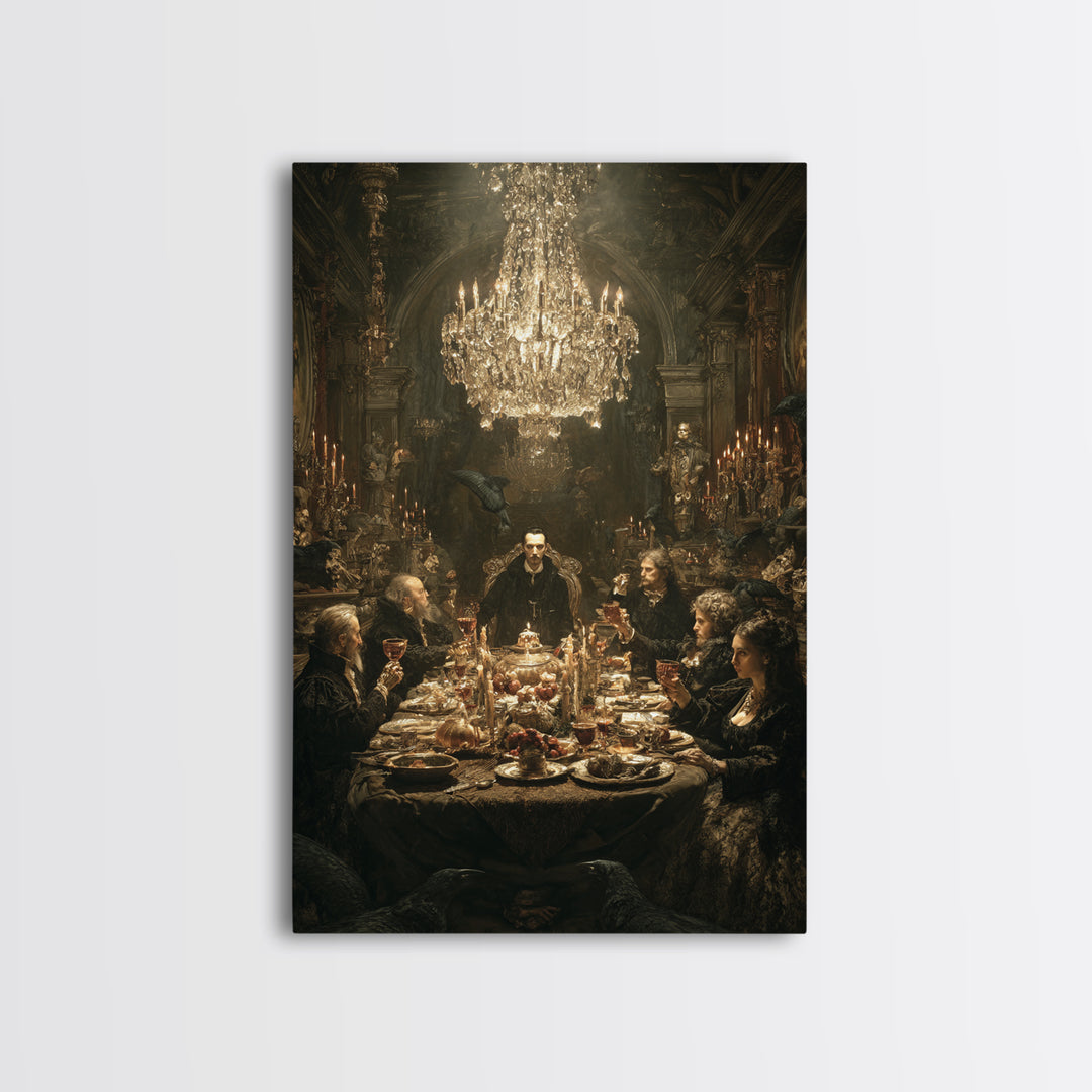 The Vampire Banquet, Ornate Symbolist Art, Vertical Wall Art, Dark Halloween Decor, Canvas Print, Halloween Wall Art