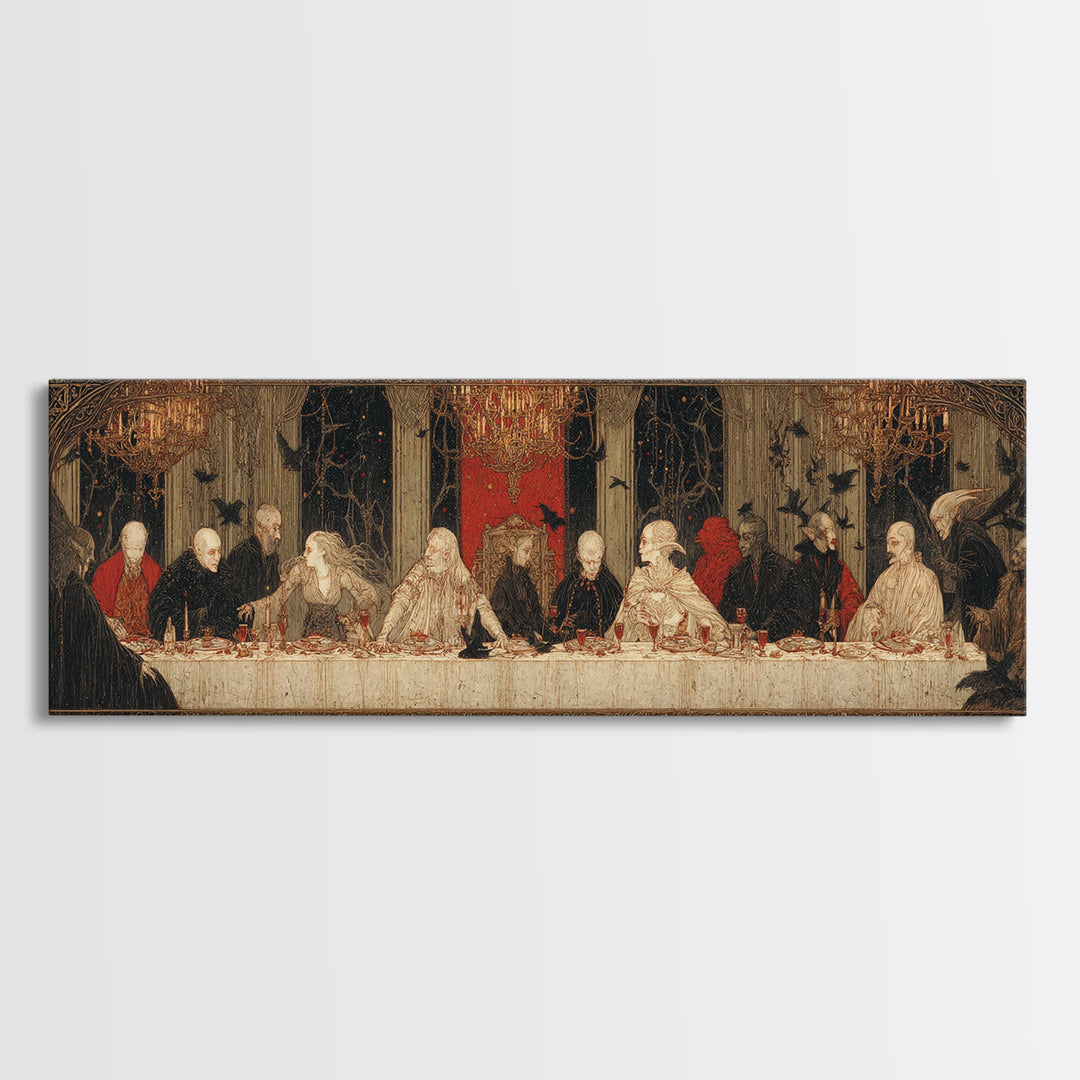 The Vampire Banquet, Symbolist Death Art, Extra Wide Wall Art, Dark Halloween Decor, Framed Canvas Print, Halloween Wall Art