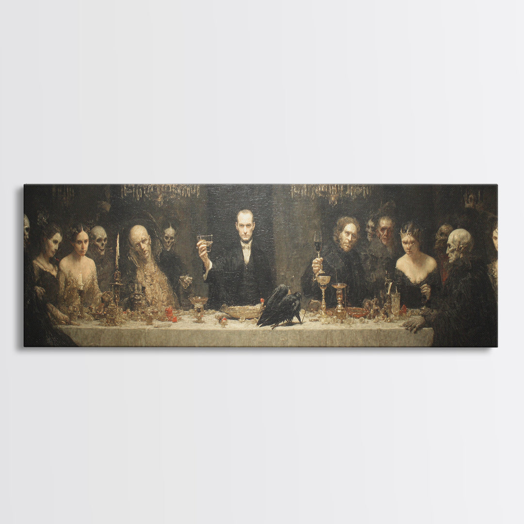 The Vampire Banquet, Dark Symbolist Art, Extra Wide Wall Art, Dark Halloween Decor, Framed Canvas Print, Halloween Wall Art