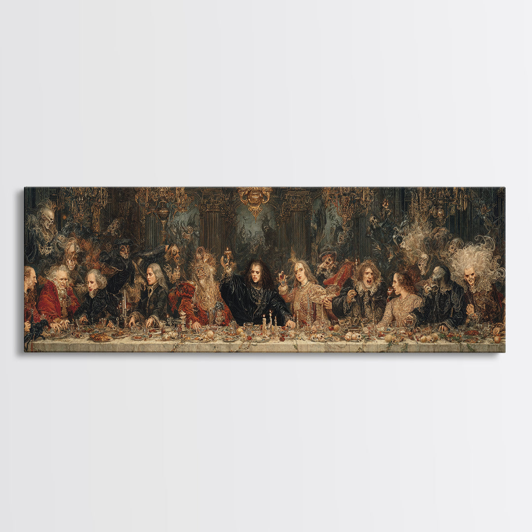 The Vampire Banquet, Symbolist Etching Art, Extra Wide Wall Art, Dark Halloween Decor, Canvas Print, Halloween Wall Art