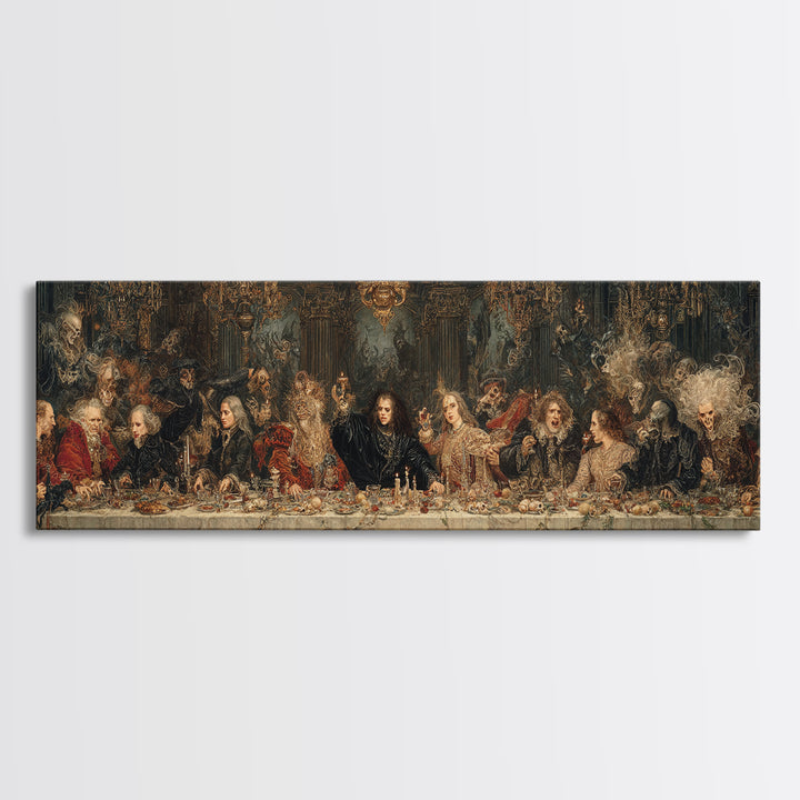 The Vampire Banquet, Symbolist Etching Art, Extra Wide Wall Art, Dark Halloween Decor, Canvas Print, Halloween Wall Art