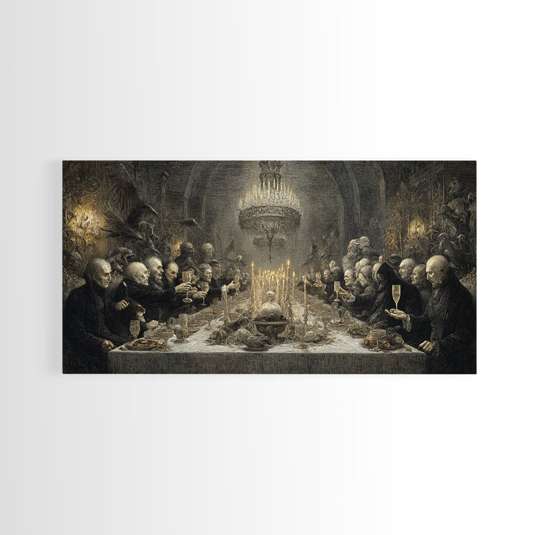 The Vampire Banquet, Expressionist Nightmare Art, Wide Panoramic Art, Dark Fantasy Wall Art, Framed Canvas Print, Halloween Wall Art