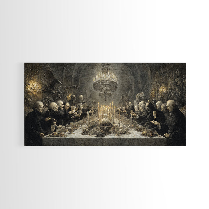 The Vampire Banquet, Expressionist Nightmare Art, Wide Panoramic Art, Dark Fantasy Wall Art, Framed Canvas Print, Halloween Wall Art
