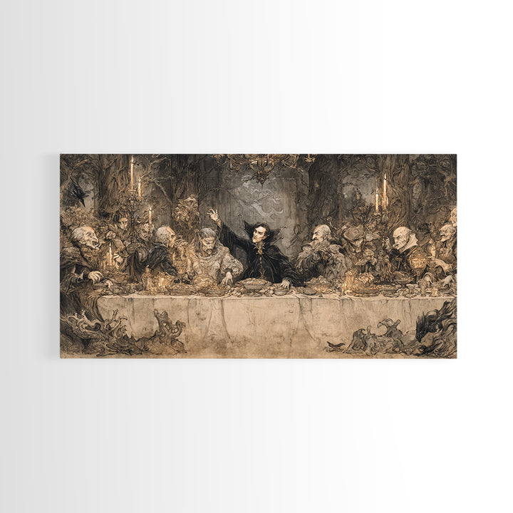 The Vampire Banquet, Gothic Storybook Art, Wide Panoramic Art, Dark Fantasy Wall Art, Canvas Print, Halloween Wall Art