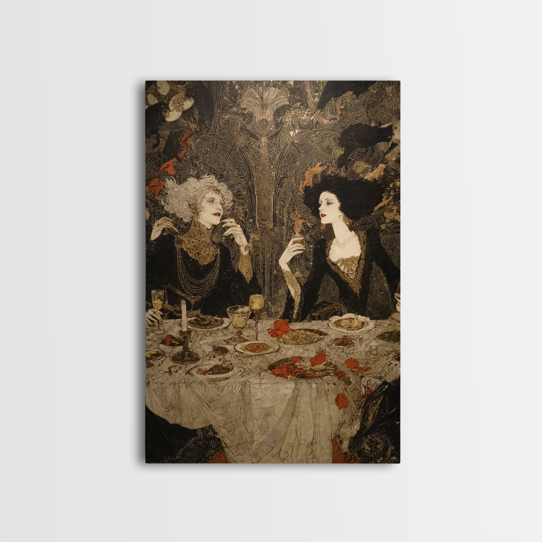 The Vampire Banquet, Stained Glass Gothic Art, Vertical Wall Art, Dark Halloween Decor, Canvas Print, Halloween Wall Art