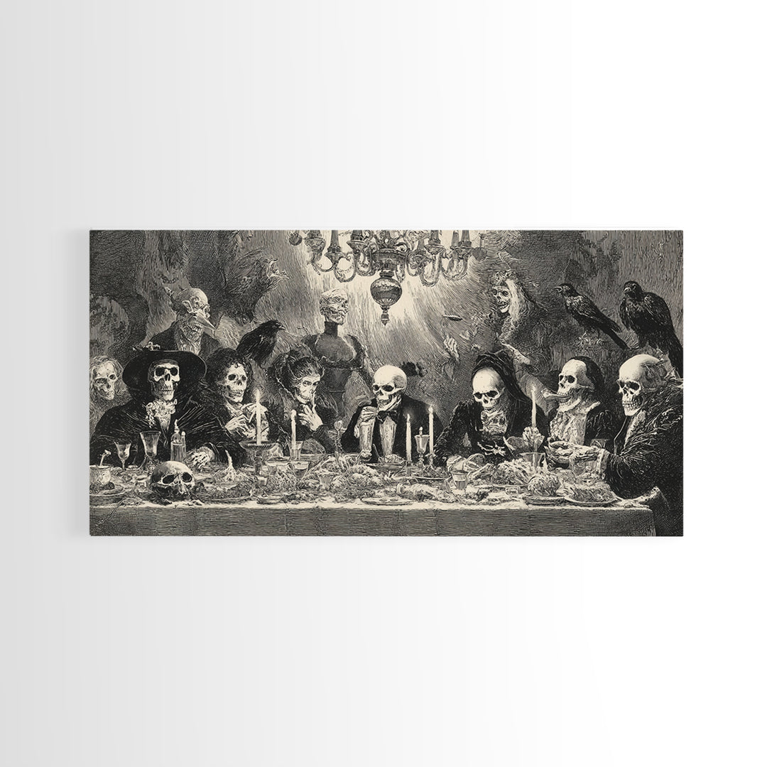 The Vampire Banquet, Macabre Folk Print Art, Wide Panoramic Art, Dark Fantasy Wall Art, Framed Canvas Print, Halloween Wall Art