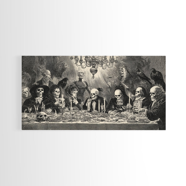 The Vampire Banquet, Macabre Folk Print Art, Wide Panoramic Art, Dark Fantasy Wall Art, Framed Canvas Print, Halloween Wall Art