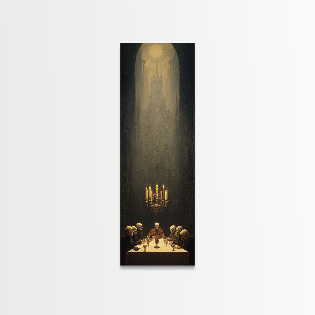The Vampire Banquet, Surreal Apocalyptic Art, Tall Narrow Wall Art, Dark Halloween Decor, Framed Canvas Print, Halloween Wall Art