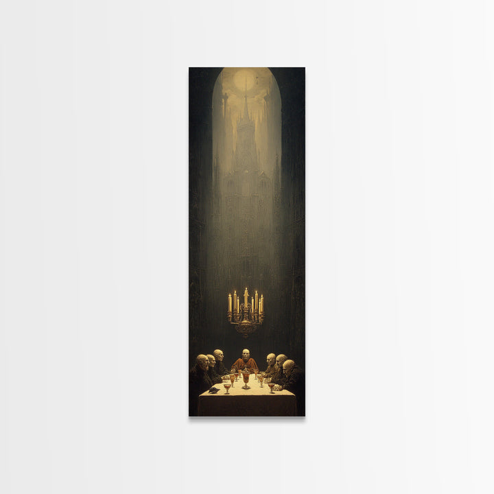 The Vampire Banquet, Surreal Apocalyptic Art, Tall Narrow Wall Art, Dark Halloween Decor, Framed Canvas Print, Halloween Wall Art