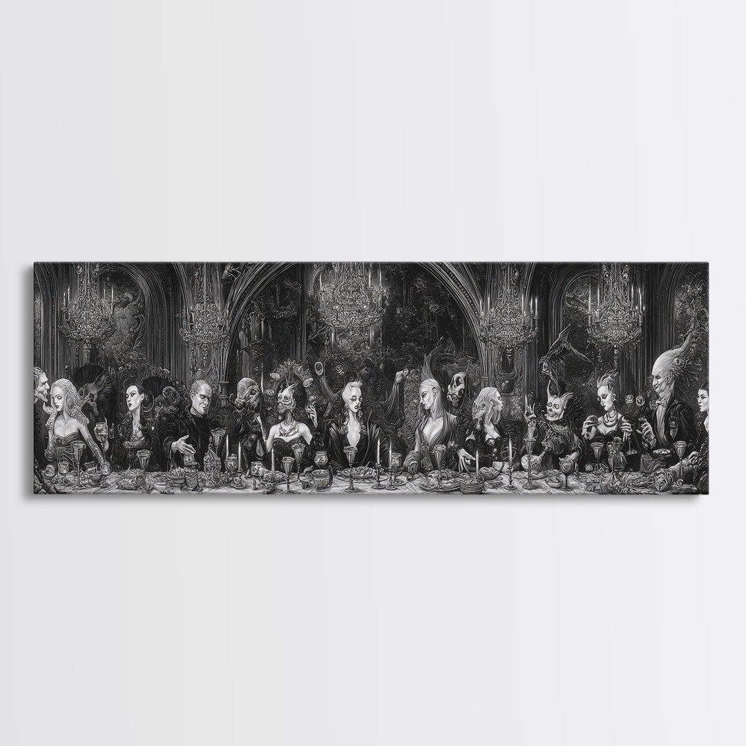 The Vampire Banquet, Biomechanical Horror Art, Extra Wide Wall Art, Dark Halloween Decor, Canvas Print, Halloween Wall Art, Horror Wall Art