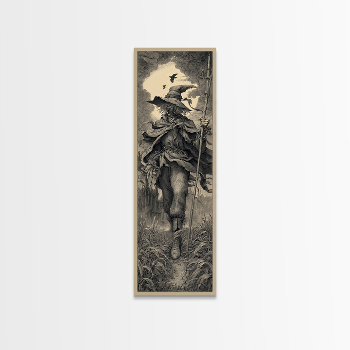 The Scarecrow Uprising, Gothic Engraving Art, Tall Narrow Wall Art, Dark Fantasy Wall Art, Canvas Print, Halloween Wall Art