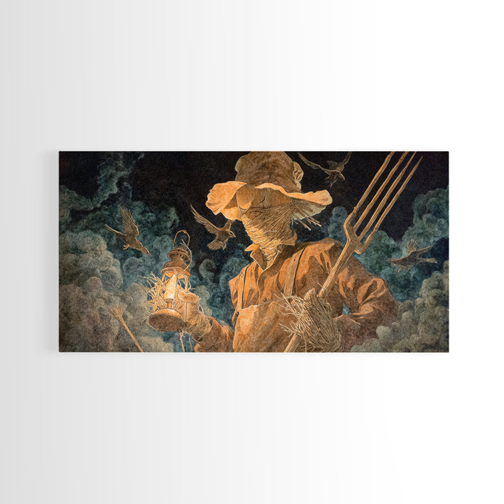The Scarecrow Uprising, Visionary Gothic Art, Wide Panoramic Art, Dark Halloween Decor, Canvas Print, Halloween Wall Art