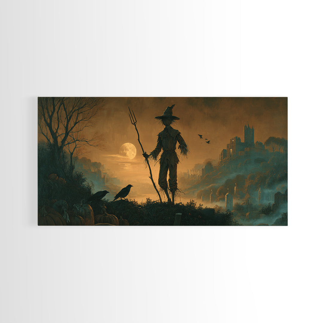 The Scarecrow Uprising, Romantic Gothic Landscape, Wide Panoramic Art, Macabre Wall Art, Canvas Print, Halloween Wall Art