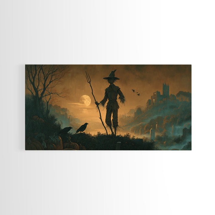 The Scarecrow Uprising, Romantic Gothic Landscape, Wide Panoramic Art, Macabre Wall Art, Canvas Print, Halloween Wall Art