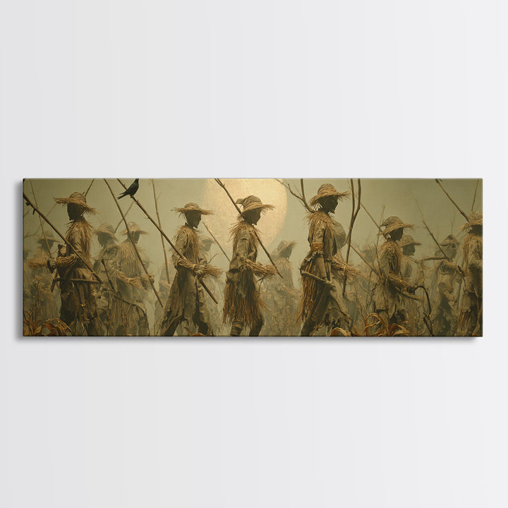 The Scarecrow Uprising, Surreal Apocalyptic Art, Extra Wide Wall Art, Macabre Wall Art, Canvas Print, Halloween Wall Art