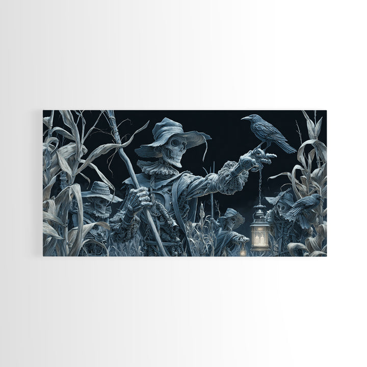 The Scarecrow Uprising, Biomechanical Horror Art, Wide Panoramic Art, Macabre Wall Art, Framed Canvas Print, Halloween Wall Art