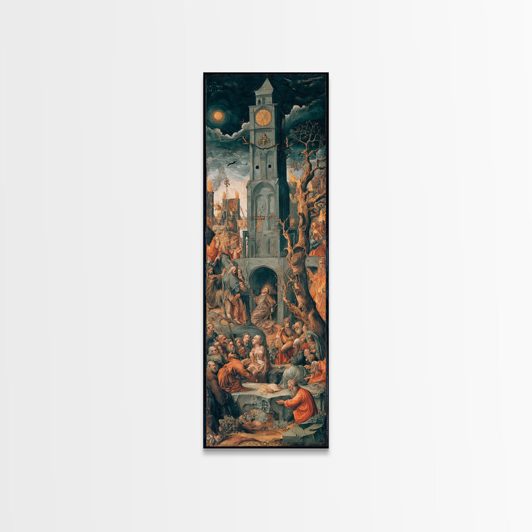 The Thirteenth Bell, Dark Renaissance Art, Tall Narrow Wall Art, Gothic Horror Wall Art, Framed Canvas Print, Halloween Wall Art