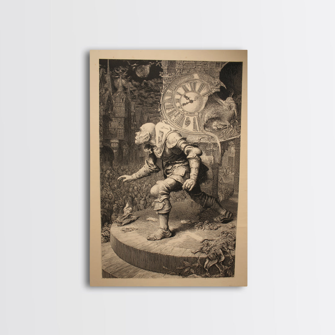 The Thirteenth Bell, Renaissance Engraving Art, Vertical Wall Art, Macabre Wall Art, Canvas Print, Halloween Wall Art