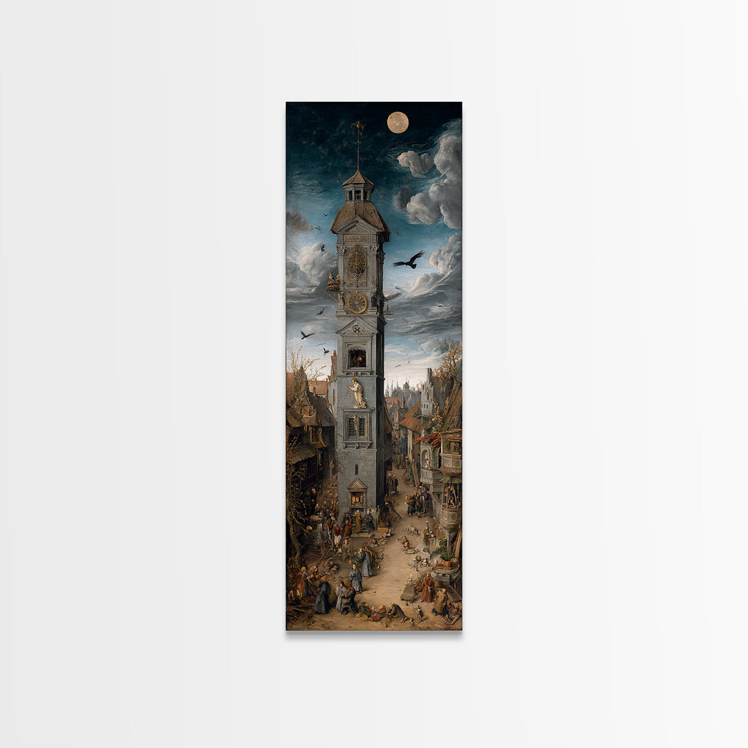 The Thirteenth Bell, Danse Macabre Art, Tall Narrow Wall Art, Dark Halloween Decor, Framed Canvas Print