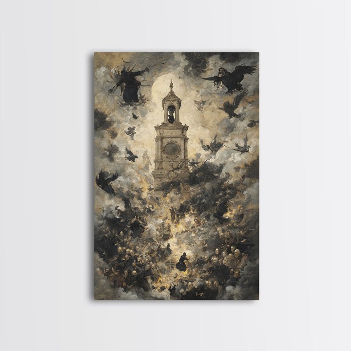 The Thirteenth Bell, Dark Romantic Horror Art, Vertical Wall Art, Dark Halloween Decor, Framed Canvas Print, Halloween Wall Art