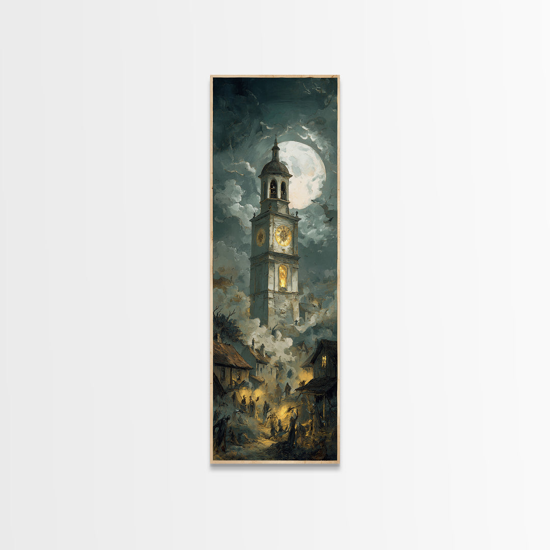 The Thirteenth Bell, Gothic Nightmare Art, Tall Narrow Wall Art, Gothic Horror Wall Art, Framed Canvas Print, Halloween Wall Art
