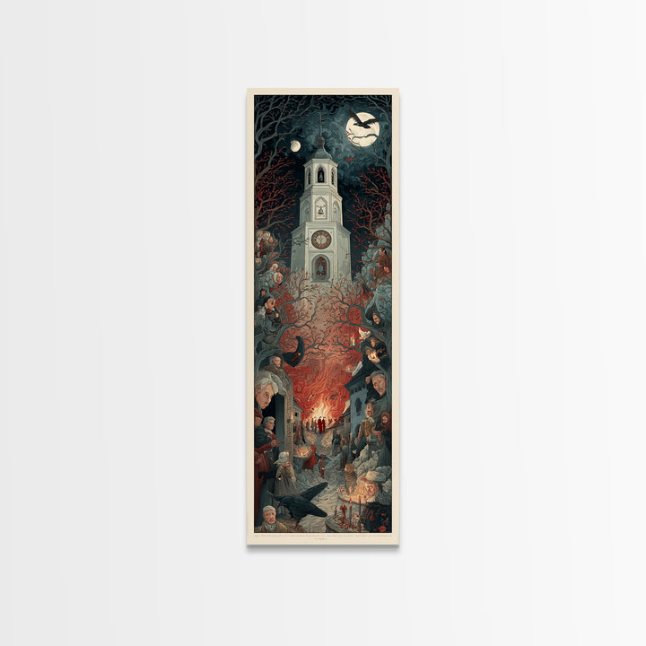 The Thirteenth Bell, Visionary Gothic Art, Tall Narrow Wall Art, Dark Fantasy Wall Art, Framed Canvas Print, Halloween Wall Art