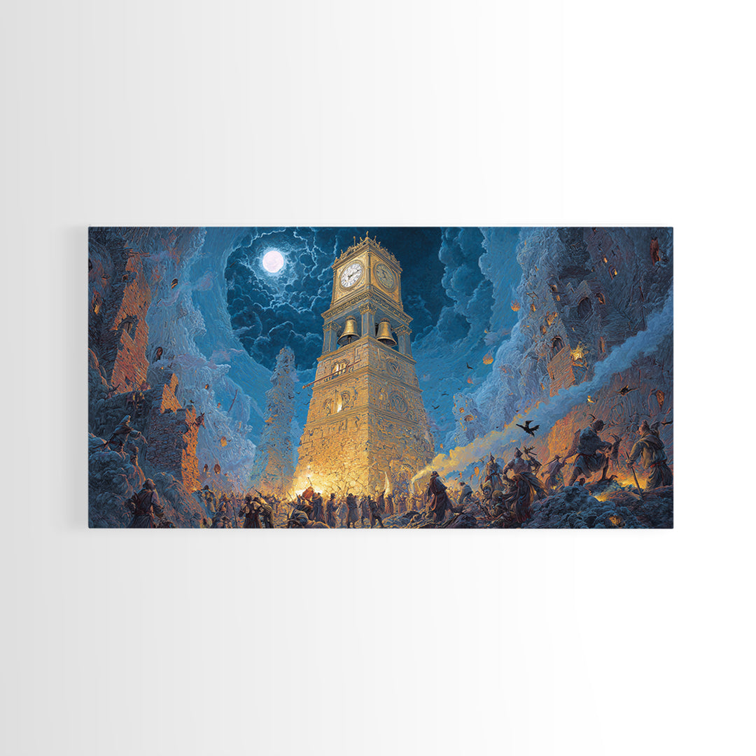 The Thirteenth Bell, Apocalyptic Romantic Art, Wide Panoramic Art, Gothic Horror Wall Art, Framed Canvas Print, Halloween Wall Art