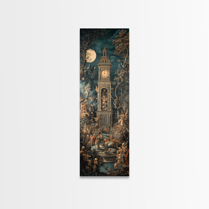 The Thirteenth Bell, Ornate Symbolist Art, Tall Narrow Wall Art, Dark Fantasy Wall Art, Framed Canvas Print, Halloween Wall Art